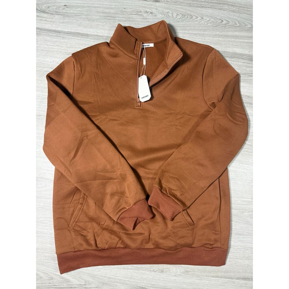 NWT COOFANDY Men's Quarter-Zip Pullover Sweatshirt - Rust Brown - Size L